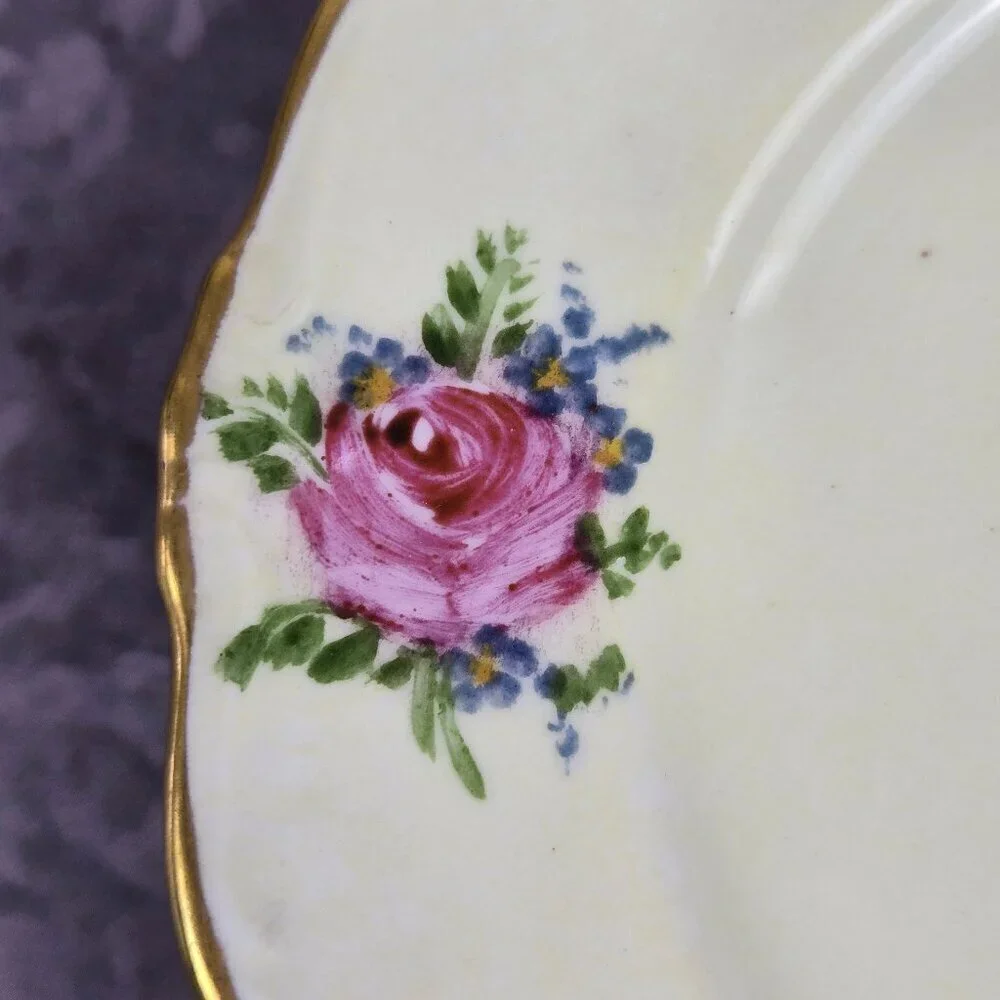 Vintage Porcelain 3 Piece Set Cup, Saucer, Snack Plate Floral Pattern Gold Trim